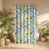 Rideaux De Douche Carrelage bleu méditerranéen et citron