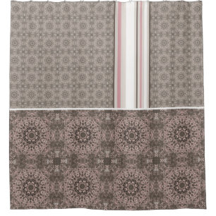 Rideaux De Douche Carrelage gothique blanc rose et rayure