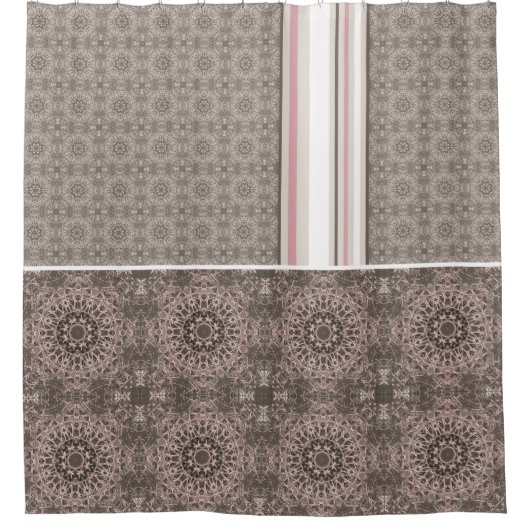 Rideaux De Douche Carrelage gothique blanc rose Taupe et bande (Devant)