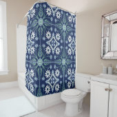 Rideaux De Douche carrelage marocain arabesque bleu vif blanc (En situation)