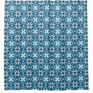 Rideaux De Douche Carrelage marocain floral, Indigo, bleu ciel et bl