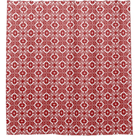 Rideaux De Douche Carrelage marocain Motif, rouge profond et blanc (Devant)