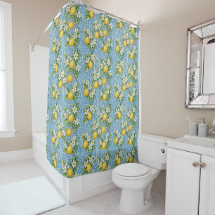 Rideaux De Douche Carrelage Méditerranéen Bleu Aquarelle Citron Moti