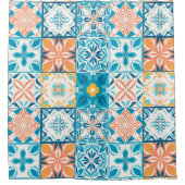 Rideaux De Douche Carrelage orange et bleu (Devant)