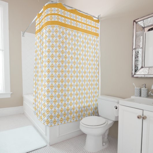 Rideaux De Douche Carrés Jaune Pastel Et Gris (En situation)