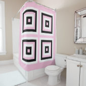 Rideaux De Douche Carrés noirs, blancs et roses (En situation)