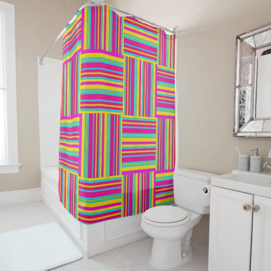 Rideaux De Douche Carrés tissés multicolores Neon (En situation)