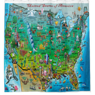 Rideaux De Douche Carte de bande dessinée des Etats-Unis