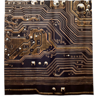 Rideaux De Douche Carte de circuit en or. Matériel informatique élec