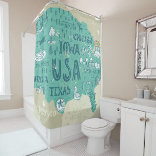Rideaux De Douche Carte de griffonnage des Etats-Unis