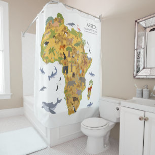 Rideaux De Douche Carte de l'Afrique Flora et faune