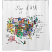 Rideaux De Douche Carte des attractions des Etats-Unis d'Amérique (Devant)