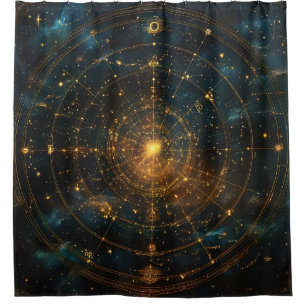 Rideaux De Douche Carte des étoiles célestes d'or (3)