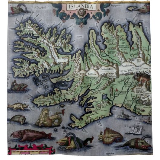 Rideaux De Douche Carte des monstres marins d'Islande 1585 (Devant)