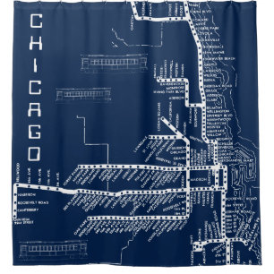Rideaux De Douche Carte du métro de Chicago avec arrêt de train vi