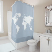 Rideaux De Douche carte du monde blanc sur bleu pâle (En situation)