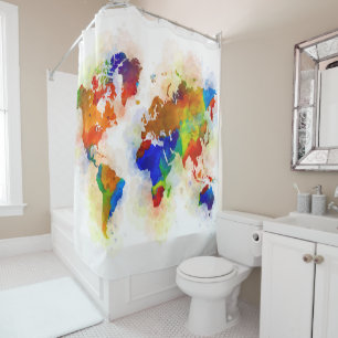 Rideaux De Douche Carte du monde multicolore Design 77