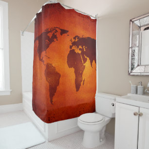 Rideaux De Douche carte du monde orange vintage