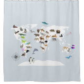 Rideaux De Douche Carte du monde pour enfants Animaux (Devant)