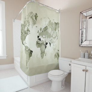Rideaux De Douche Carte du monde vert clair 123