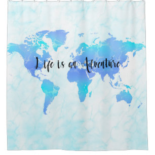 Rideaux De Douche Carte du monde violette et bleue La vie est une av