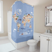 Rideaux De Douche Carte Kids World mignonne Whimsical Modern (En situation)