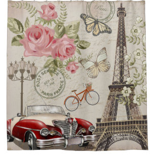 Rideaux De Douche Carte postale vintage Paris.