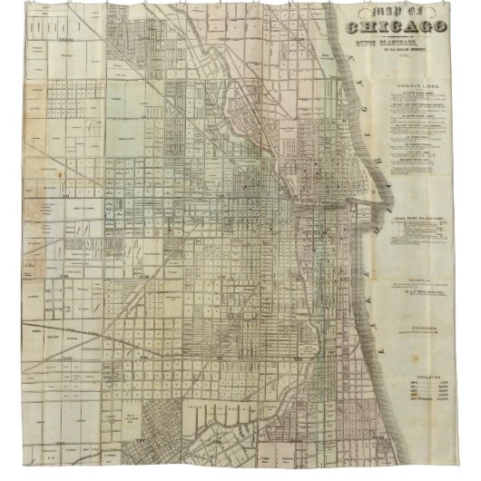 Rideaux De Douche Carte vintage de Chicago (1857) (Devant)