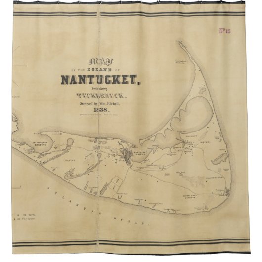Rideaux De Douche Carte vintage de Nantucket (1838) (Devant)