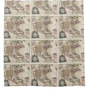 Rideaux De Douche Carte vintage des Amériques (1698)
