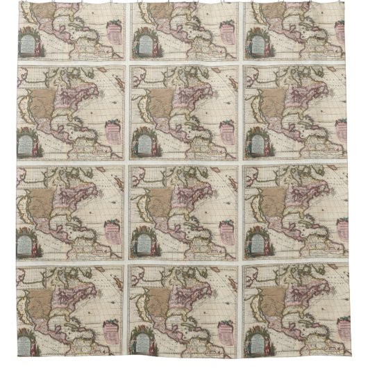 Rideaux De Douche Carte vintage des Amériques (1698) (Devant)