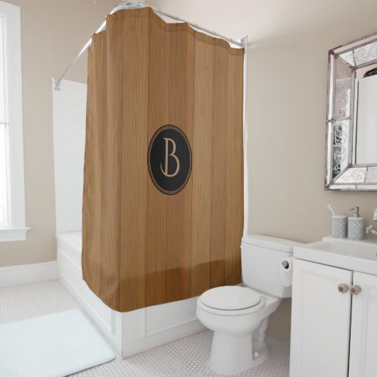 Rideaux De Douche Cartes en bois Brown Monogramme (En situation)