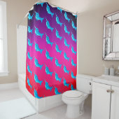 Rideaux De Douche Cartoon blue narwhals pattern on Navy Blue (En situation)