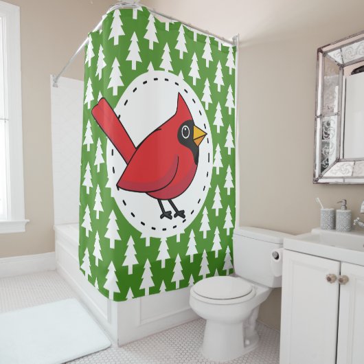 Rideaux De Douche Cartoon Red Cardinal (En situation)