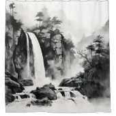Rideaux De Douche Cascade peinture asiatique à l'encre (Devant)