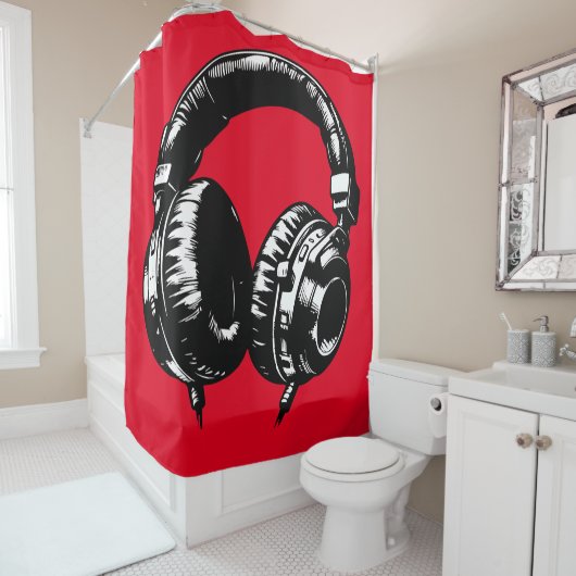 Rideaux De Douche Casque audio Musique Noire DJ (En situation)