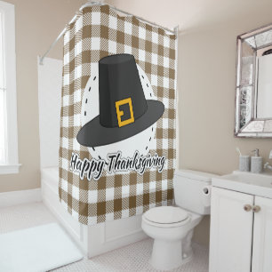 Rideaux De Douche Casquette pèlerin noir sur plan Brown - Thanksgivi