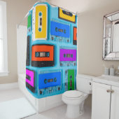 Rideaux De Douche Cassette Rétro : Collection Arrière - plan Bleue (En situation)