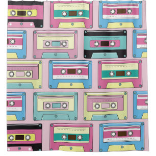 Rideaux De Douche cassettes colorées, motif arrière - plan rose.