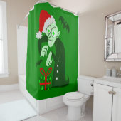 Rideaux De Douche cauchemar noël vampire père Noël nosferatu vert (En situation)