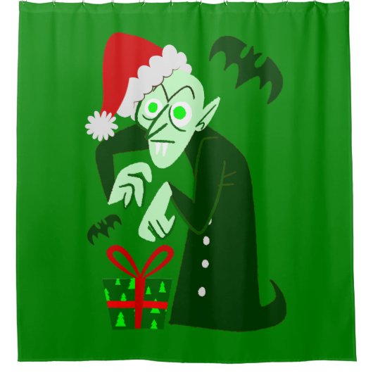 Rideaux De Douche cauchemar noël vampire père Noël nosferatu vert (Devant)