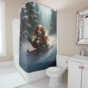 Rideaux De Douche Cavalier King Charles Spaniel  neige de Noël