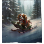 Rideaux De Douche Cavalier King Charles Spaniel neige de Noël (Devant)