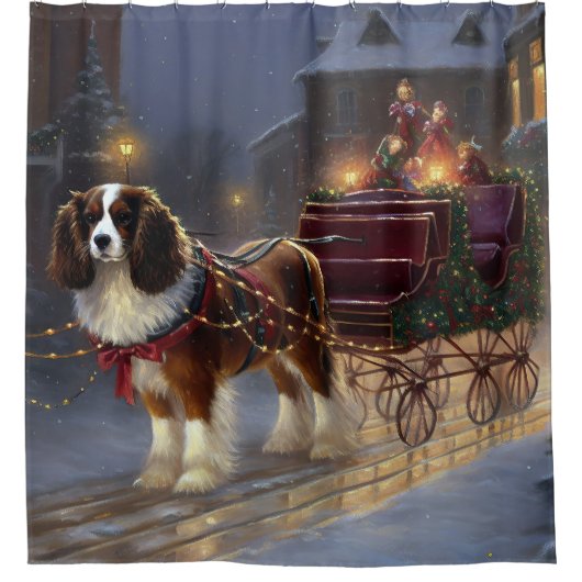 Rideaux De Douche Cavalier King Charles Spaniel Noël Festive (Devant)
