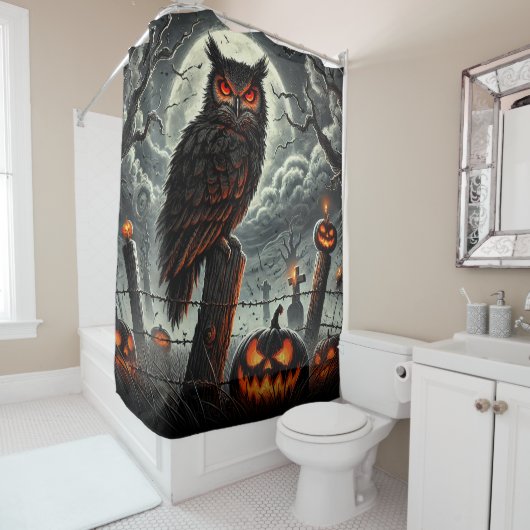 Rideaux De Douche Cemetery Night Owl Éffrayant Szn Glow Halloween Pa (En situation)