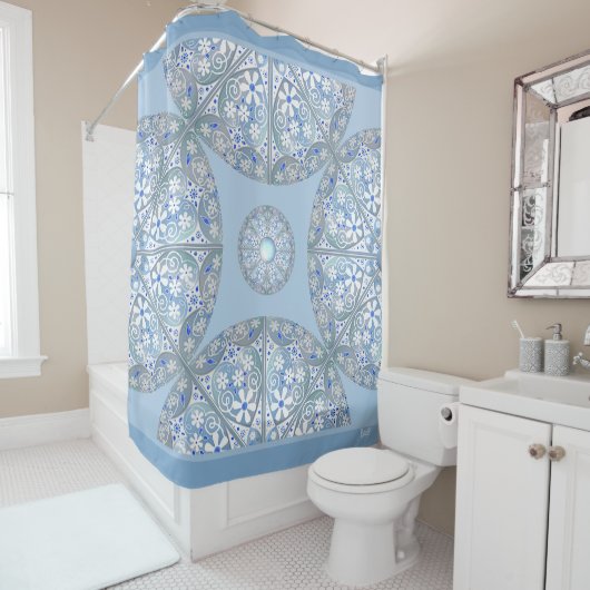Rideaux De Douche Céramique Lace bleu clair (En situation)