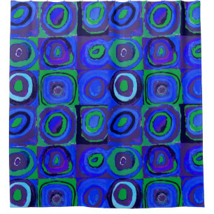 Rideaux De Douche Cercle Carré Kandinsky Farbstudie Blue Quadrate