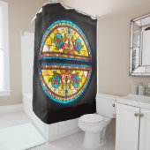 RIDEAUX DE DOUCHE CERCLE EN VERRE STAINÉ (En situation)