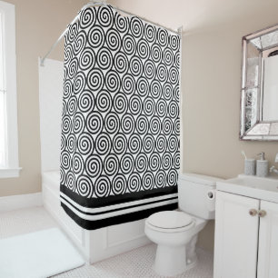 Rideaux De Douche Cercles en spirale abstraits dans une douche noir