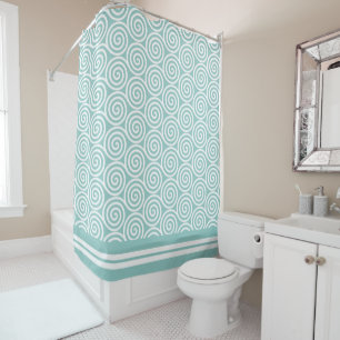 Rideaux De Douche Cercles en spirale abstraits en bleu clair et blan